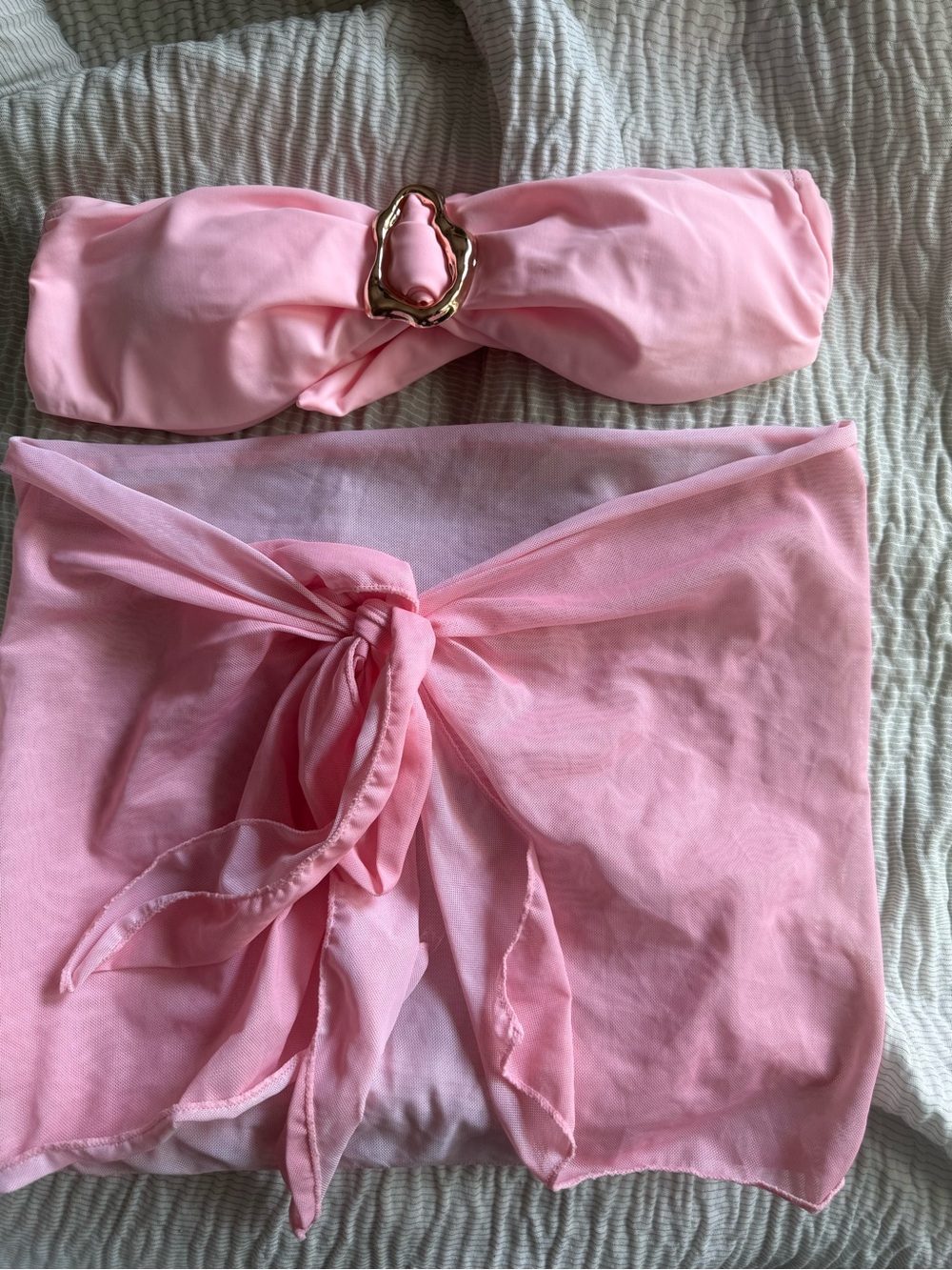 Amazon Pink Bandeau Bikini Top with Matching Wrap Skirt - Picture 1 of 2